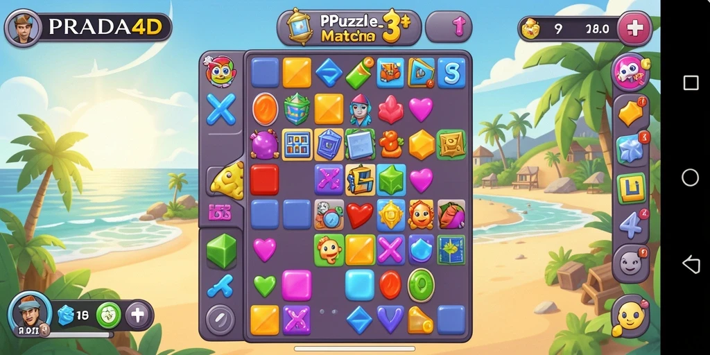Tampilan utama game PRADA4D dengan antarmuka menarik dari Puzzle Match-3.