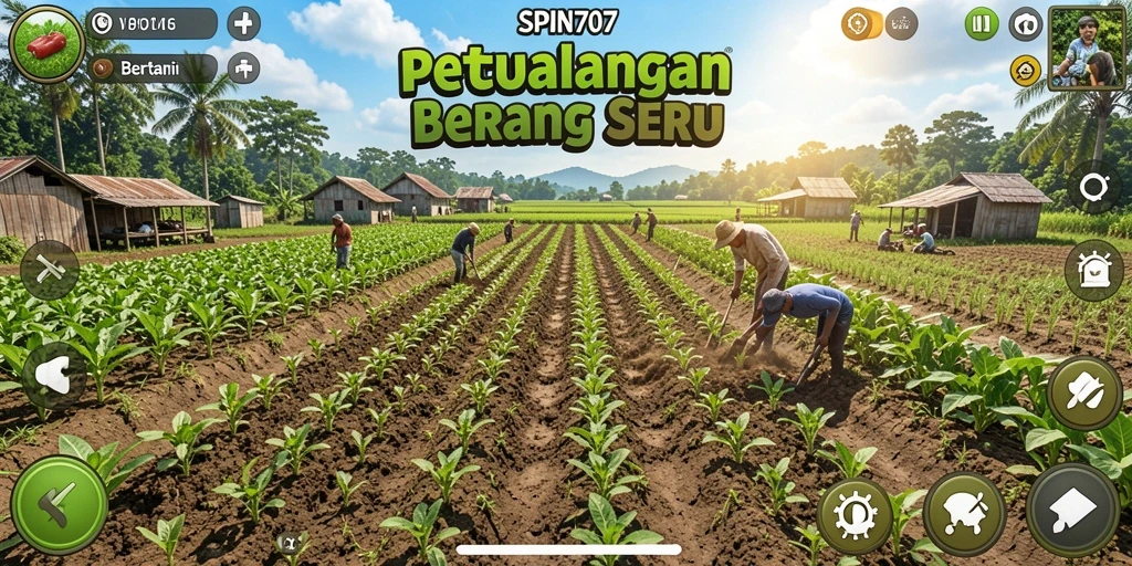 Tampilan antarmuka SPIN707 yang menarik dengan elemen bertani yang berwarna-warni.